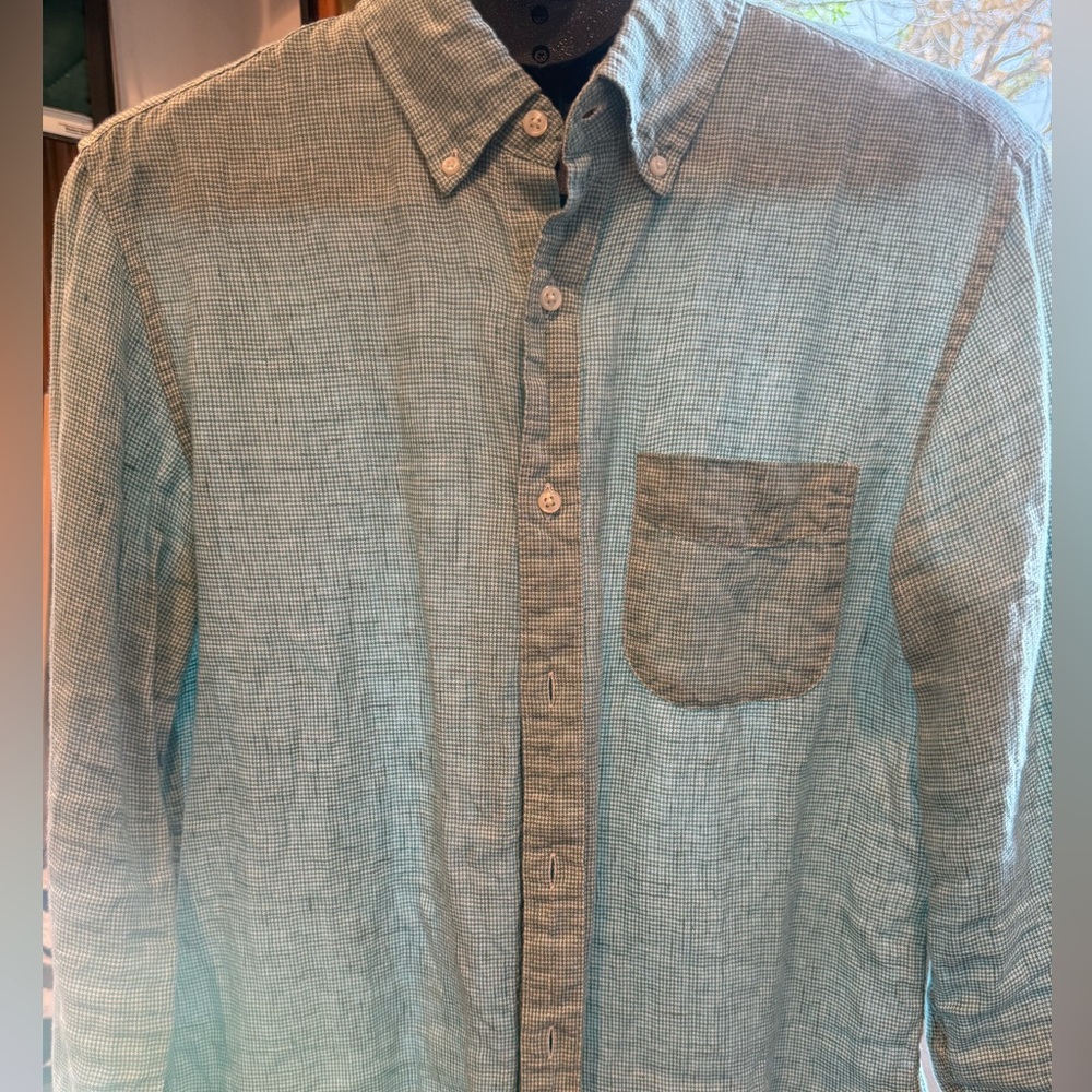 J. Crew Linen Teal Button-Down Shirt
